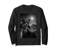 Cute Smiling Dog UFO Funny Pilot Design Long Sleeve T-Shirt