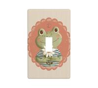 Cute Smiling Frog Wearing Striped Shirt Light Switch Cover Decorative Single Toggle 1 Gang Wall Plate for Kitchen Farmhouse Bedroom Bathroom Art Decor