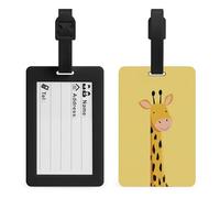 Cute Smiling Giraffe on Pastel Yellow Scandinavian Luggage Tag Travel Bag Suitcase Baggage Name Tags