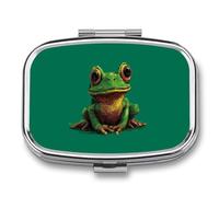 Cute Smiling Green Frog on Green Pill Box 2 Compartment Portable Medicine Pill Case Travel Pill Organizer for Pocket Purse