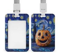 Cute Smiling Halloween Pumpkin ID Badge Holder Retractable Clip Card Holder Card Protector Name Badge Name Tag for Work Office Doctor Nurse