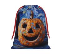 Cute Smiling Halloween Pumpkin Soft Velvet Christmas Drawstring Bag Reusable Wrapping Sack Xmas Party Present Bag S