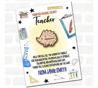 Cute Smiling Hedgehog Yellow Thank You Teacher Personalised Gift Pocket Hug
