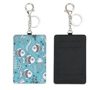Cute Smiling Jellyfish ID Card Holder with Key Chain Bus Pass Holder for Men Women with 2 Card Slots Slim Wallet for Nurse Teacher Student Meal Bank Credit Cards Daily Use Nurse Accessories