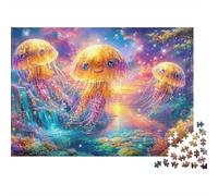 Cute Smiling Jellyfish over Waterfall 1000 Piece Jigsaw Puzzle Ethereal Jellyfish Perfect Present for Boys, Girls, Men & Women 70x50cm/1000pcs