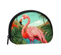 Cute Smiling Mini Coin Purse Pouch Change Holder, Shell Shape Zip Around Wallet,Credit Card Holder for Women, Tropical Flamingo, One Size, Classic