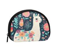 Cute Smiling Mini Coin Purse Pouch Change Holder, Shell Shape Zip Around Wallet,Credit Card Holder for Women, Cute Llama Floral, One Size, Classic