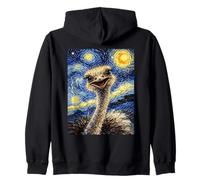 Cute Smiling Ostrich Van Gogh Starry Night Inspired Art Zip Hoodie