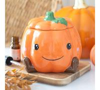 Cute Smiling Pumpkin Oil Burner and Wax Warmer - Ceramic Autumn Decor with Star Cut-Outs, Perfect for Fall Scents, Removable Lid for Safe and Easy Use