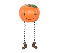 Cute Smiling Pumpkin Shelf Sitter Ornament - Whimsical Halloween Decor with Striped Legs, Cheerful Resin Pumpkin for Mantels, Shelves, and Windowsills