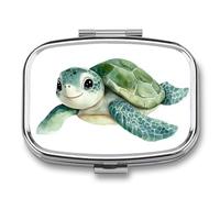 Cute Smiling Sea Turtle Pill Box 2 Compartment Portable Medicine Pill Case Travel Pill Organizer for Pocket Purse