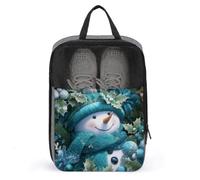 Cute Smiling Snowman Holly Leaves Shoe Bag for Travel Daily Use Anti-dust Storage Carrier Golf Shoe Pouch