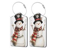 Cute Smiling Snowman Luggage Tag for Suitcase 2 Pack Leather Luggage Tag with Privacy Flap Name Id Label and Metal Loop for Women Men Travel