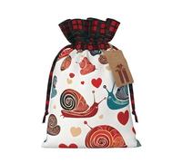 (Cute Snail) Print Christmas Drawstring Gift Bags, Xmas Reusable Drawstring Goodie Bags Supplies for Christmas,Birthday,Wedding,Holiday Party