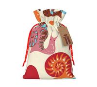 (Cute Snail) Print Christmas New Year Candy Gift Bag, Red Xmas Ribbon Drawstring Bags for Kids Xmas Holiday Eve Presents S Size