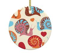 Cute Snail Print Christmas Tree Ceramic Hanging Ornaments,Round Ceramic Decorations