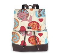 Cute Snail Print Women Fashion Backpack Ladies Pu Leather Backpacks Handbag Waterproof Rucksack Travel Backpack with Flap