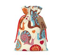 Cute Snail Printing 4.7x6.9 In Christmas Bag With Drawstring And Cute Kraft Tag, Fits Gifts And Daily Small Items