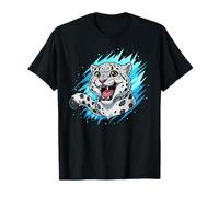 Cute Snow Leopard Cartoon Roaring Big Cat Face T-Shirt