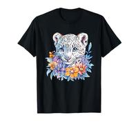 Cute Snow Leopard Cub with Colorful Flowers T-Shirt