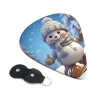 Cute Snowboard Snowman Guitar Picks 6 Pcs, 0.71mm Thickness Celluloid Plectrum with Leather Picks Holder, Personalized Guitar Pick for Bass Electric Acoustic Guitars Lovers Gift