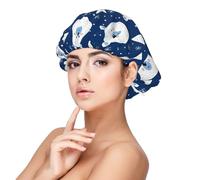 Cute Snowflake Bear Print Satin Silk Bonnet for Sleeping Women, Adjustable Double Layer Satin Hair Bonnet Night Sleep Cap for Curly Hair