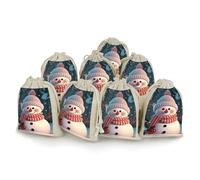 Cute Snowman Bunches Pocket Cotton And Hemp with Drawstring 8 Pieces Reusable Gift Bags Jewelry Pouch for Wedding DIY Craft Party (4.9 X 6.7 Inch)