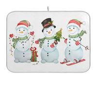 Cute Snowman Christmas Dish Drying Mat for Kitchen Counter Absorbent Microfiber Dish Drying Pad Drainer Mat, Medium 40x46 cm