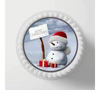 Cute Snowman Christmas Edible Cake Topper | Festive Winter Design | 7 Inch Precut Round | Wafer or Icing Sheet