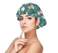 Cute Snowman Christmas Tree Print Satin Silk Bonnet for Sleeping Women, Adjustable Double Layer Satin Hair Bonnet Night Sleep Cap for Curly Hair