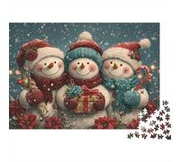 Cute Snowman Collage Jigsaw Puzzles 1000 Pieces Recycled Paper Adults Christmas Mosaic Art Jigsaws Difficult Challenge Educational Decompression Great Gift Idea 52x38cm/1000pcs