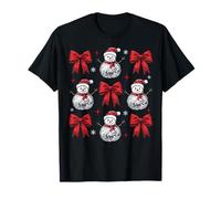 Cute Snowman Disco Ball Coquette Red Bow Christmas Girly T-Shirt