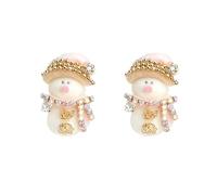 Cute Snowman Earrings for Women Sparkly AB Crystal Plush Velvet Design Kawaii Sweet Xmas Earring Stud Christmas Winter Holiday Stylish Stocking Stuffers Jewelry for Her Daughter Niece