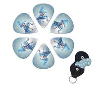 Cute Snowman Guitar Picks 6 Pack, 0.46mm Thickness Celluloid Bass Pick with Leather Guitar Pick Holder Keychain Abstract Art Pics Plectrum for Acoustic Electric Guitar, Ukulele, Bass