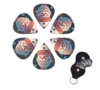 Cute Snowman Guitar Picks 6 Pack, 0.71mm Thickness Celluloid Bass Pick with Leather Guitar Pick Holder Keychain Abstract Art Pics Plectrum for Acoustic Electric Guitar, Ukulele, Bass