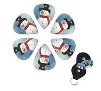 Cute snowman Guitar Picks 6 Pack, 0.71mm Thickness Celluloid Bass Pick with Leather Guitar Pick Holder Keychain Abstract Art Pics Plectrum for Acoustic Electric Guitar, Ukulele, Bass