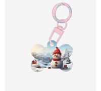Cute Snowman in The Snowy Mountains Dog Tags for Pets,Bone-Shaped Acrylic Pet ID Tags,Perfect for Small to Large Dogs and Cats,Cute & Functional