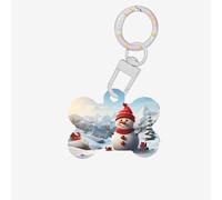 Cute Snowman in The Snowy Mountains Dog Tags for Pets,Bone-Shaped Acrylic Pet ID Tags,Perfect for Small to Large Dogs and Cats,Cute & Functional