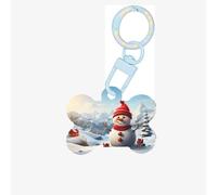 Cute Snowman in The Snowy Mountains Dog Tags for Pets,Bone-Shaped Acrylic Pet ID Tags,Perfect for Small to Large Dogs and Cats,Cute & Functional