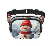 Cute snowman in the snowy mountains Square double - layer fanny pack with adjustable shoulder strap - travelling fanny pack - perfect for outdoor sports, Black, One Size