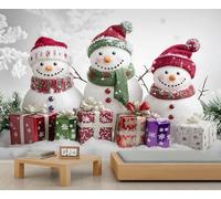 Cute Snowman Murals Christmas Art Deco Wallpaper Snow Scene Wallpaper Pine Branches Bedroom Wall Paper for Bedroom Living Room Mural Poster 300X240cm