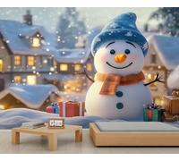 Cute Snowman Murals Christmas Wallpaper Winter Theme Art Deco Wallpaper Snow Scene Bedroom Wall Paper for Bedroom Living Room Mural Poster 300X240cm