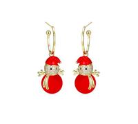 Cute Snowman Pearl Dangle Stud Earrings 14K Gold Plated Cubic Zirconia Christmas Dangling Drop Hoop Earrings Xmas Holiday Party Hypoallergenic Jewelry Gifts for Women Girls New Year's Eve (Red)