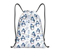 Cute Snowman Penguin Sports String Backpack Waterproof Drawstring Bag Unisex Sport Bag String For Swim Hunting Holidays 39X46Cm