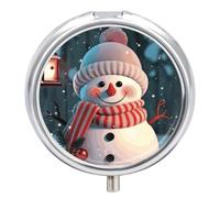 Cute Snowman Pill Box, 3 Compartment Small Pill Case Waterproof Travel Pill Organizer for Pocket Or Purse Portable Mini Medicine Tablet Vitamin Holder Pill Case