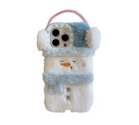 Cute Snowman Plush Case for iPhone 16 Pro Max, Lovely Warm Fluffy Furry Christmas Protective Case for Girls Women, Winter Soft Faux Fur Phone Cover Shockproof Compatible with iPhone 16 Pro Max