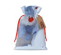 Cute Snowman Printed Christmas Drawstring Bags with Red Christmas Ribbon - Reusable Burlap Drawstring Gift Pouches, M