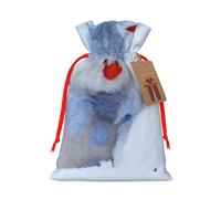 Cute Snowman Printed Christmas Drawstring Bags with Red Ribbon - Reusable Burlap Drawstring Gift Pouches, M