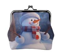 Cute Snowman Prints Coin Purse Kiss Lock Pu Leather Mini Pouch Wallet Change Bag for Women Girls Kids