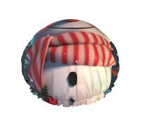 Cute Snowman Shower Caps for Women Reusable Waterproof Shower Bonnet Large Elastic Bath Caps Double Layers Bathing Hair Caps Designed for all Hair Lengths with PEVA Lining